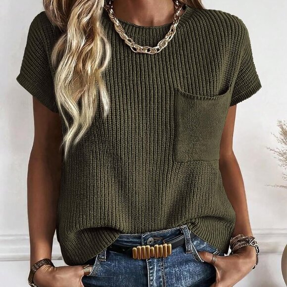 Summer Fall Short Sleeve Sweater for Women 2025 Casual Sweater Vest Cotton Knit - Picture 4 of 6